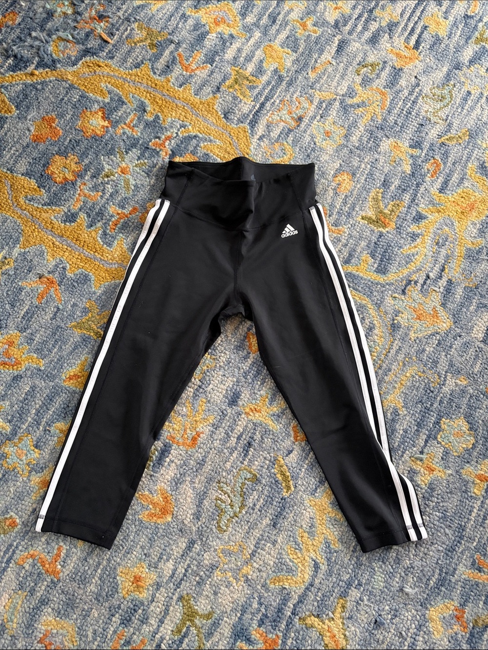 adidas Black Leggings with White 3-Stripe Side Detail